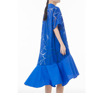 French Retro See-through Geometric Pattern Shirt Dress