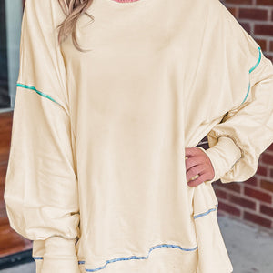 Leisure Loose Pullover Sweatershirt Spring And Autumn New Fashion Colorblock Long-sleeved Top