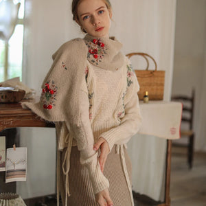 Face Art Handmade Embroidered 3D Hooked Lamb Hair Soft And Versatile French Scarf