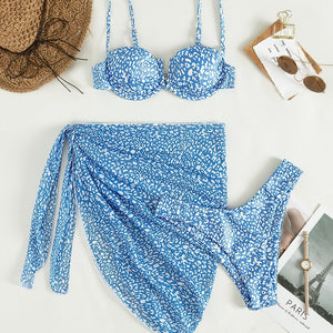 Three-piece Floral Bikini Beach Dress
