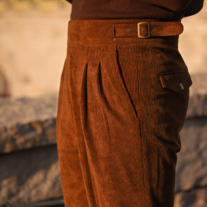 Retro Corduroy Pants For Men With High Waist