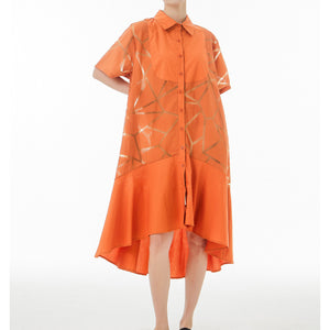 French Retro See-through Geometric Pattern Shirt Dress