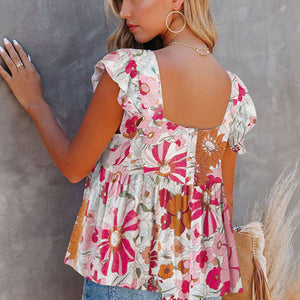Summer Women's Sleeveless Top With Printed Square Neck Vest