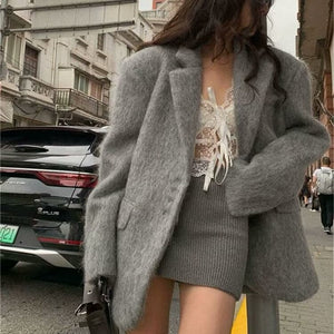Women's Fashion Loose Lapels Wool Plush Coat