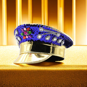 Leather Rhinestone All-match Diamond Crown Navy Hat