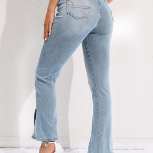 Commuter Split Straight Pants Fashionable Stretch Washed Jeans