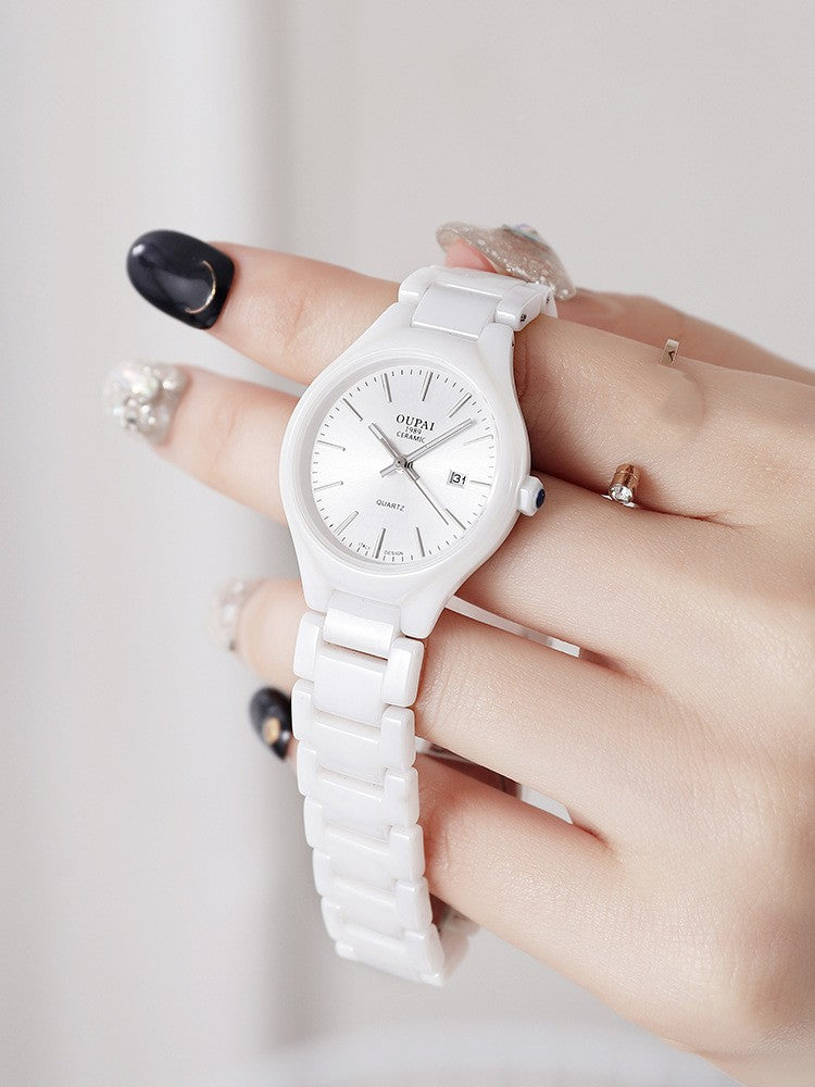 White Ceramic Women's Watch Simple Temperament
