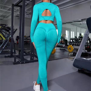2pcs Sports Suits Long Sleeve Hollow Design Tops And Butt Lifting High Waist