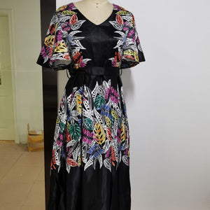 Printed Black Pullover High Waist Temperament Commuter Midi Dress