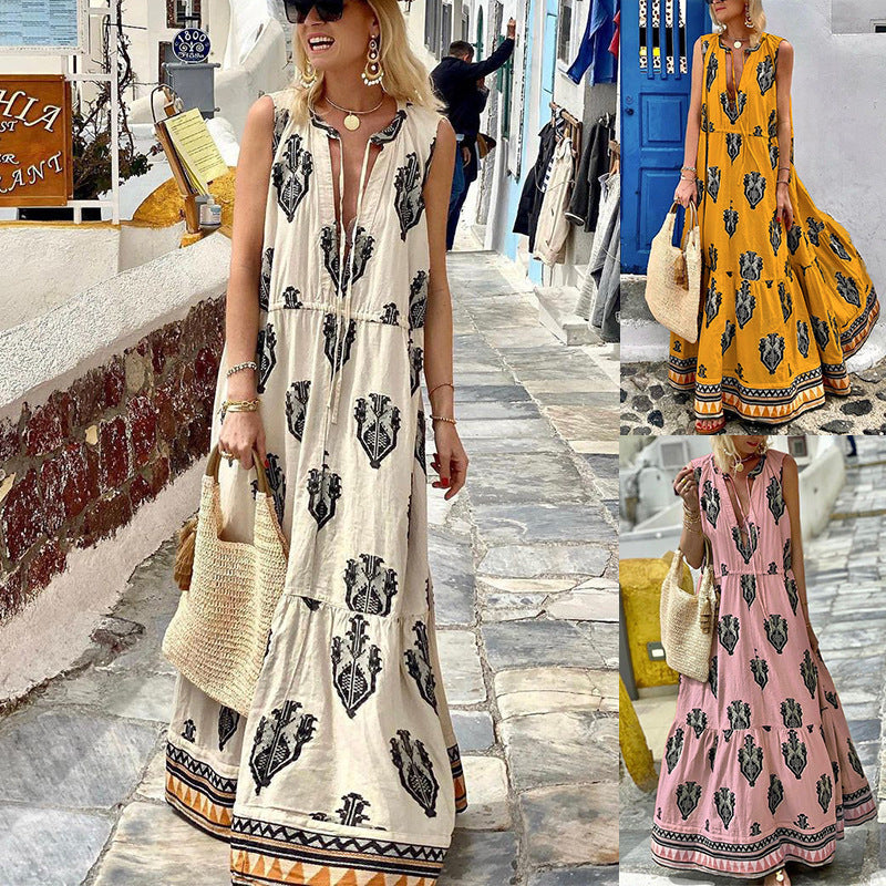 Women's Sleeveless Midi Printed Dress