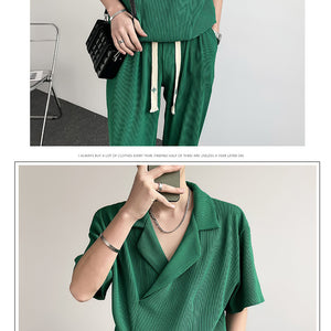 Summer Thin Ice Silk Shirt Outfit Men's Leisure Sports Two-piece Set