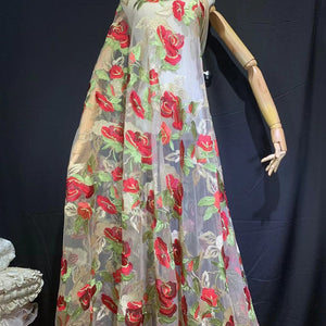 Multicolor Gold Thread Flower Mesh Embroidered Lace Fabric